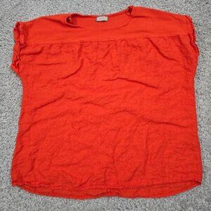 Saiph Top Womens 2X Orange Linen Short Sleeve Pullover Peasant Boho